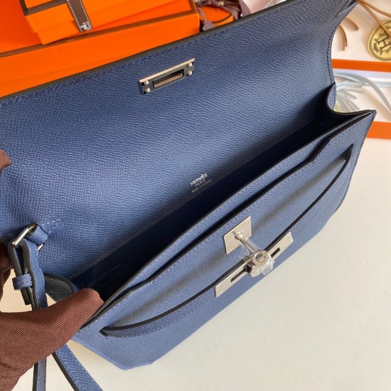 Hermes Kelly Depeches 25 Pouch in Blue Saphir Epsom Calfskin