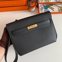 Hermes Kelly Depeches 25 Pouch in Black Epsom Calfskin