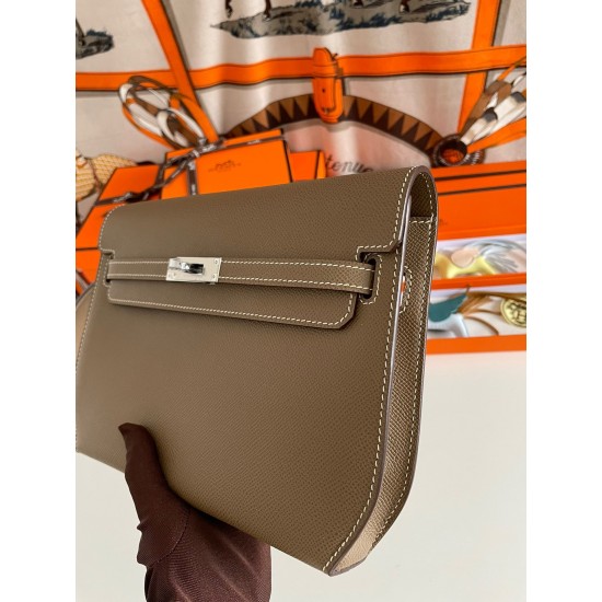 Hermes Kelly Depeches 25 Pouch in Taupe Epsom Calfskin