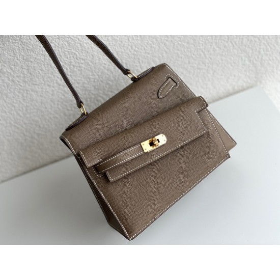 Hermes Kelly En Desordre 20 Handmade Bag In Taupe Epsom Calfskin