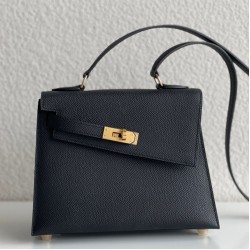 Hermes Kelly En Desordre 20 Handmade Bag In Black Epsom Calfskin