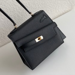 Hermes Kelly En Desordre 20 Handmade Bag In Black Epsom Calfskin