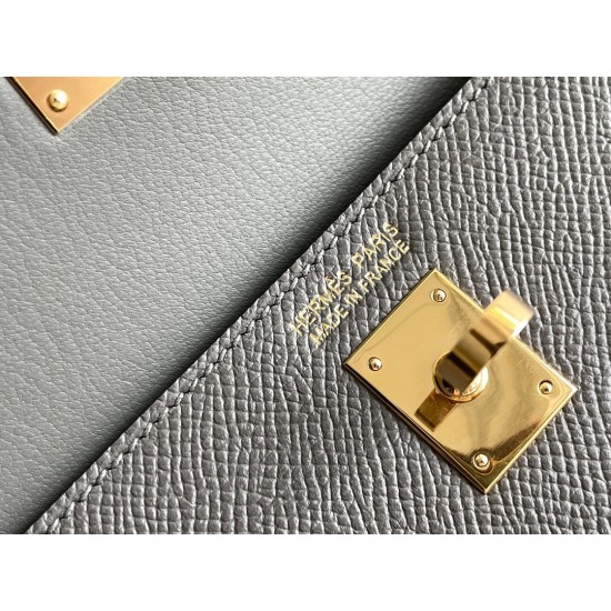 Hermes Kelly En Desordre 20 Handmade Bag In Etain Epsom Calfskin