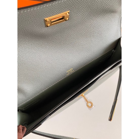 Hermes Kelly Depeches 25 Pouch in Vert Amande Epsom Calfskin