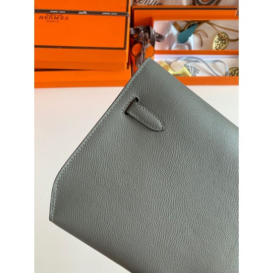 Hermes Kelly Depeches 25 Pouch in Vert Amande Epsom Calfskin