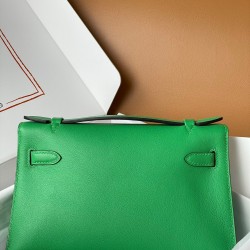 Hermes Kelly Pochette Handmade Bag In Bamboo Swift Calfskin