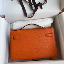 Hermes Kelly Pochette Handmade Bag In Orange Epsom Calfskin