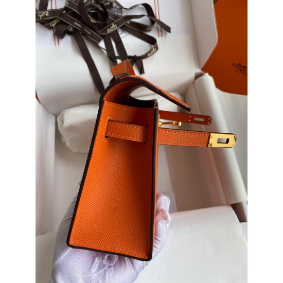 Hermes Kelly Pochette Handmade Bag In Orange Epsom Calfskin