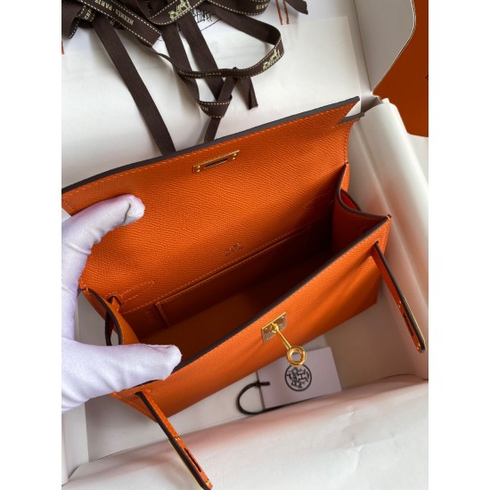 Hermes Kelly Pochette Handmade Bag In Orange Epsom Calfskin