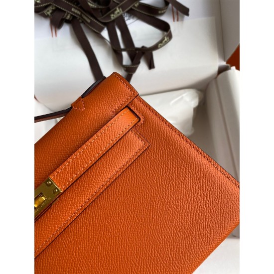 Hermes Kelly Pochette Handmade Bag In Orange Epsom Calfskin