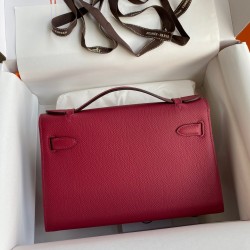 Hermes Kelly Pochette Handmade Bag In Ruby Epsom Calfskin