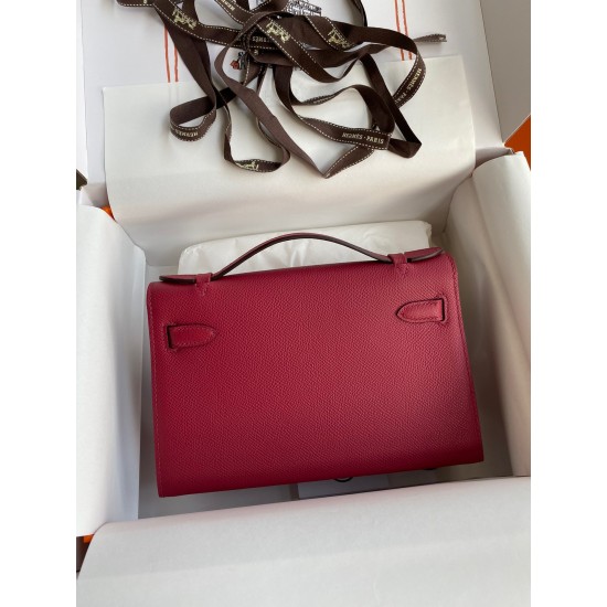 Hermes Kelly Pochette Handmade Bag In Ruby Epsom Calfskin