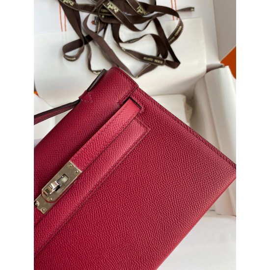 Hermes Kelly Pochette Handmade Bag In Ruby Epsom Calfskin