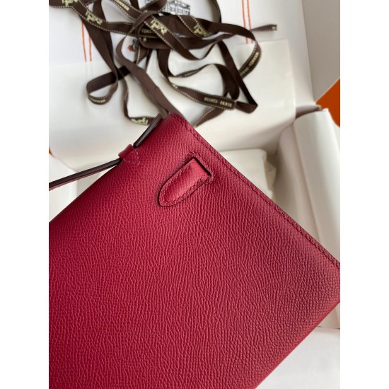 Hermes Kelly Pochette Handmade Bag In Ruby Epsom Calfskin