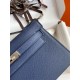 Hermes Kelly Pochette Handmade Bag In Blue Saphir Epsom Calfskin