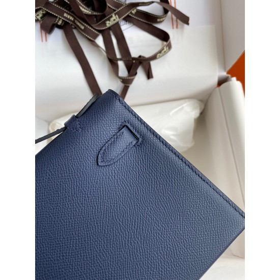 Hermes Kelly Pochette Handmade Bag In Blue Saphir Epsom Calfskin