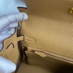 Hermes Kelly Retourne 25 Handmade Bag In Biscuit Clemence Leather