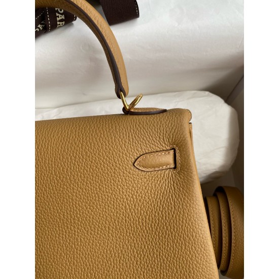 Hermes Kelly Retourne 25 Handmade Bag In Biscuit Clemence Leather