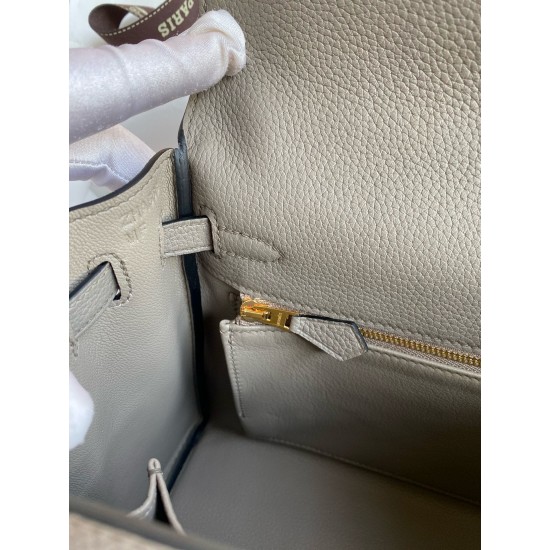 Hermes Kelly Retourne 25 Handmade Bag In Gris Meyer Clemence Leather