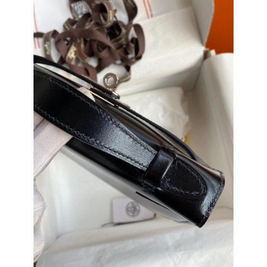 Hermes Kelly Pochette Handmade Bag In Black Box Calfskin