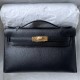 Hermes Kelly Pochette Handmade Bag In Black Chevre Mysore Leather