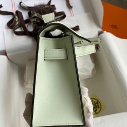 Hermes Kelly Pochette Handmade Bag In Vert Fizz Swift Calfskin