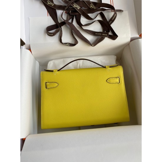 Hermes Kelly Pochette Handmade Bag In Lime Epsom Calfskin