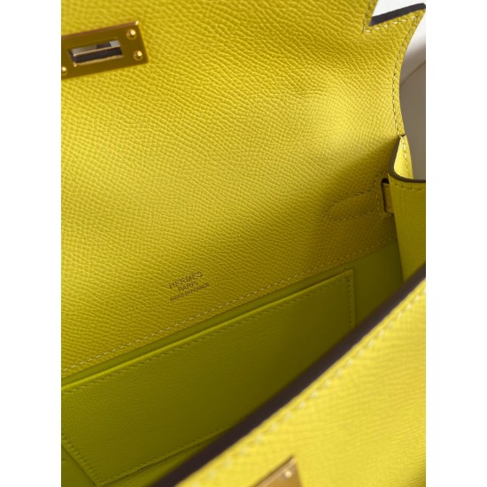 Hermes Kelly Pochette Handmade Bag In Lime Epsom Calfskin