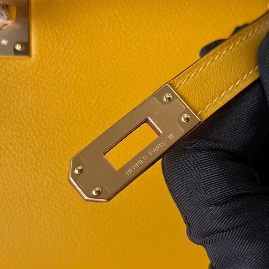 Hermes Kelly Pochette Handmade Bag In Jaune Ambre Swift Calfskin