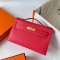 Hermes Kelly Pochette Handmade Bag In Rose Japour Epsom Calfskin