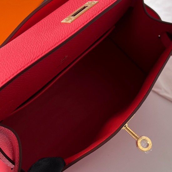 Hermes Kelly Pochette Handmade Bag In Rose Japour Epsom Calfskin