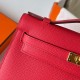 Hermes Kelly Pochette Handmade Bag In Rose Japour Epsom Calfskin