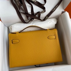 Hermes Kelly Pochette Handmade Bag In Jaune Ambre Epsom Calfskin