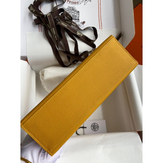 Hermes Kelly Pochette Handmade Bag In Jaune Ambre Epsom Calfskin