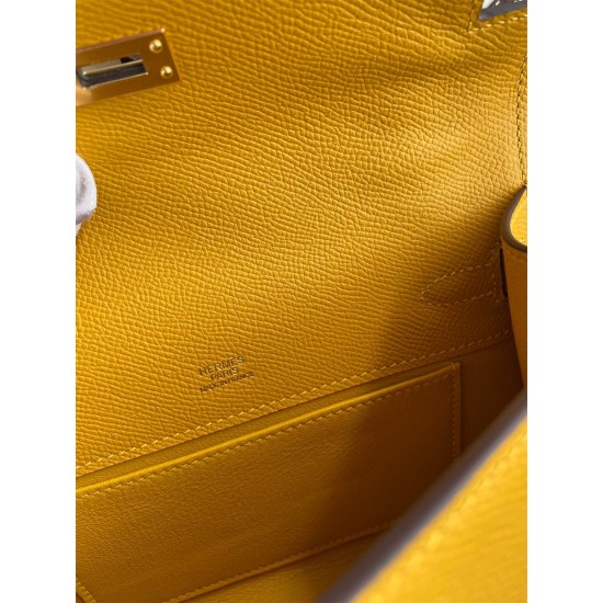 Hermes Kelly Pochette Handmade Bag In Jaune Ambre Epsom Calfskin