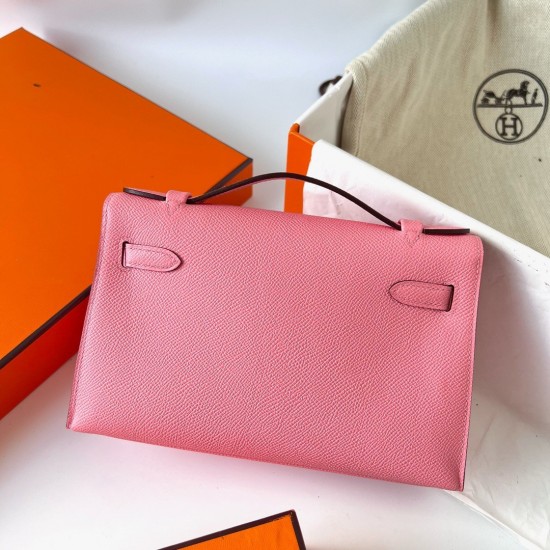 Hermes Kelly Pochette Handmade Bag In Rose Confetti Epsom Calfskin