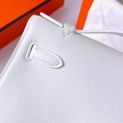 Hermes Kelly Pochette Handmade Bag In White Swift Calfskin