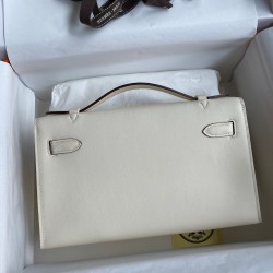 Hermes Kelly Pochette Handmade Bag In Nata Swift Calfskin