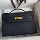 Hermes Kelly Pochette Handmade Bag In Black Epsom Calfskin