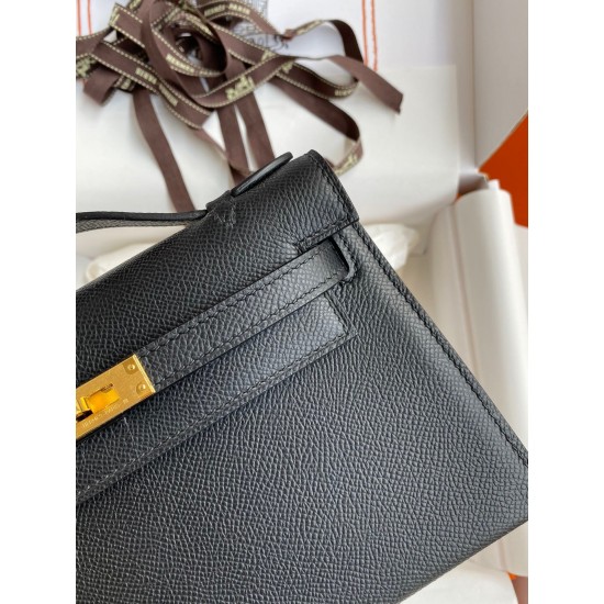 Hermes Kelly Pochette Handmade Bag In Black Epsom Calfskin