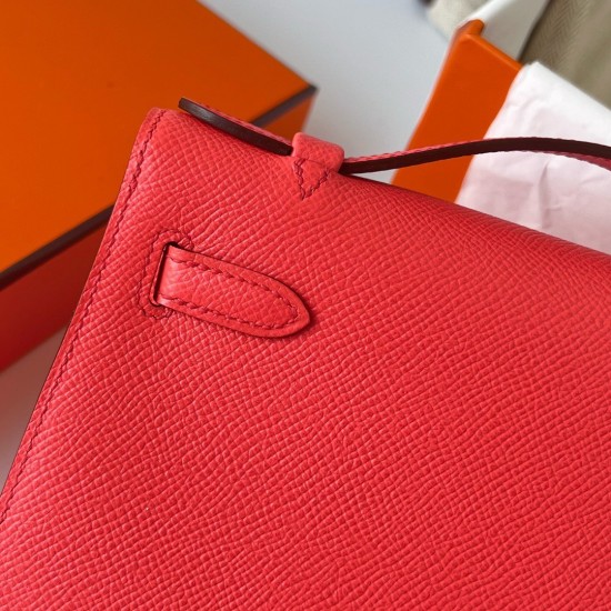 Hermes Kelly Pochette Handmade Bag In Rose Texas Epsom Calfskin