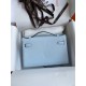 Hermes Kelly Pochette Handmade Bag In Blue Brume Epsom Calfskin