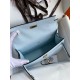 Hermes Kelly Pochette Handmade Bag In Blue Brume Epsom Calfskin