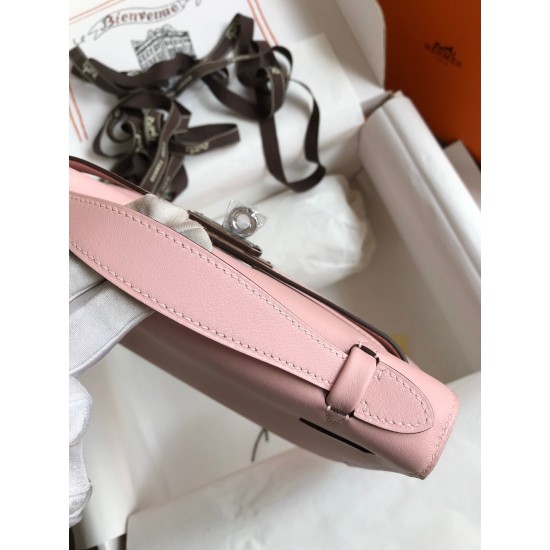 Hermes Kelly Pochette Handmade Bag In Rose Sakura Swift Calfskin