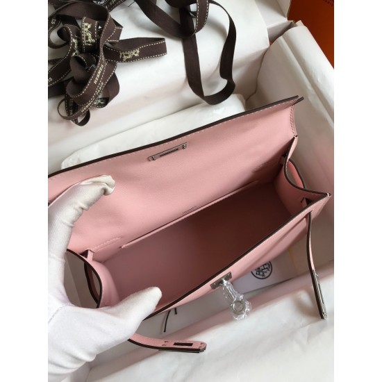 Hermes Kelly Pochette Handmade Bag In Rose Sakura Swift Calfskin