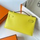 Hermes Kelly Pochette Handmade Bag In Lime Swift Calfskin