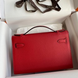 Hermes Kelly Pochette Handmade Bag In Red Epsom Calfskin