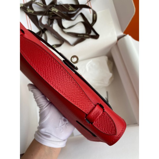 Hermes Kelly Pochette Handmade Bag In Red Epsom Calfskin