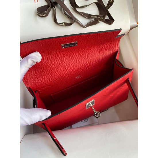 Hermes Kelly Pochette Handmade Bag In Red Epsom Calfskin