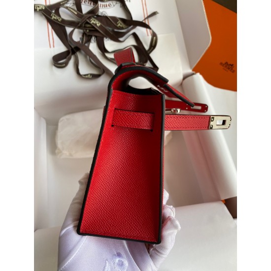 Hermes Kelly Pochette Handmade Bag In Red Epsom Calfskin